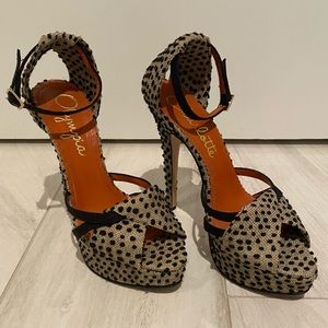 Charlotte Olympia Tweed Peep-Toe Platform Heels